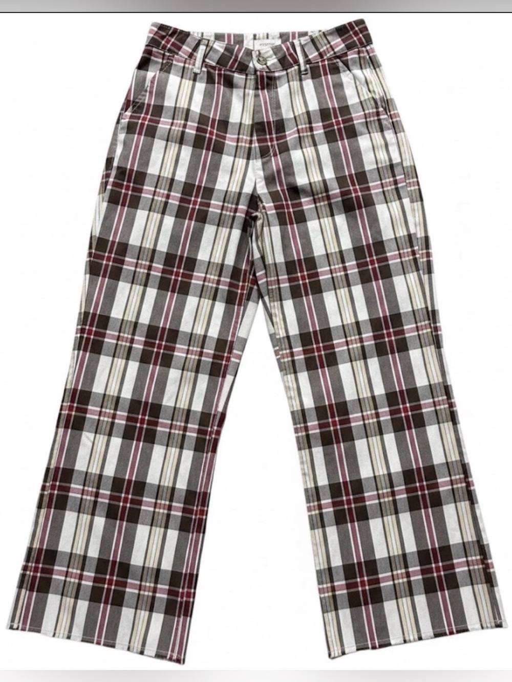 Brixton Victory Wide Leg Plaid Pants Women’s 27 High Rise Off White Dark Earth